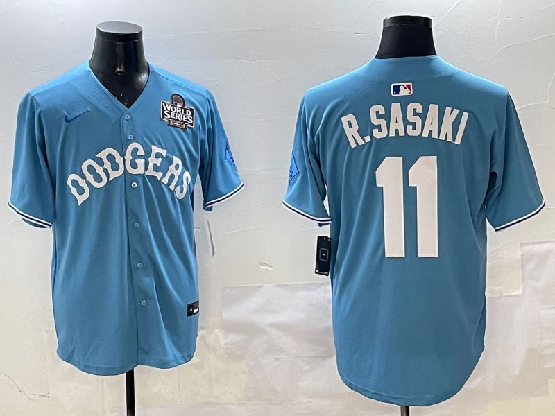 Men Los Angeles Dodgers #11 R.Sasaki Light Blue Joint Name 2025 Nike MLB Jersey style 3->los angeles dodgers->MLB Jersey